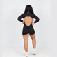 Black Long Sleeve Open Back Romper