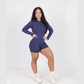 Blue Long Sleeve Open Back Romper