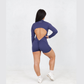 Blue Long Sleeve Open Back Romper